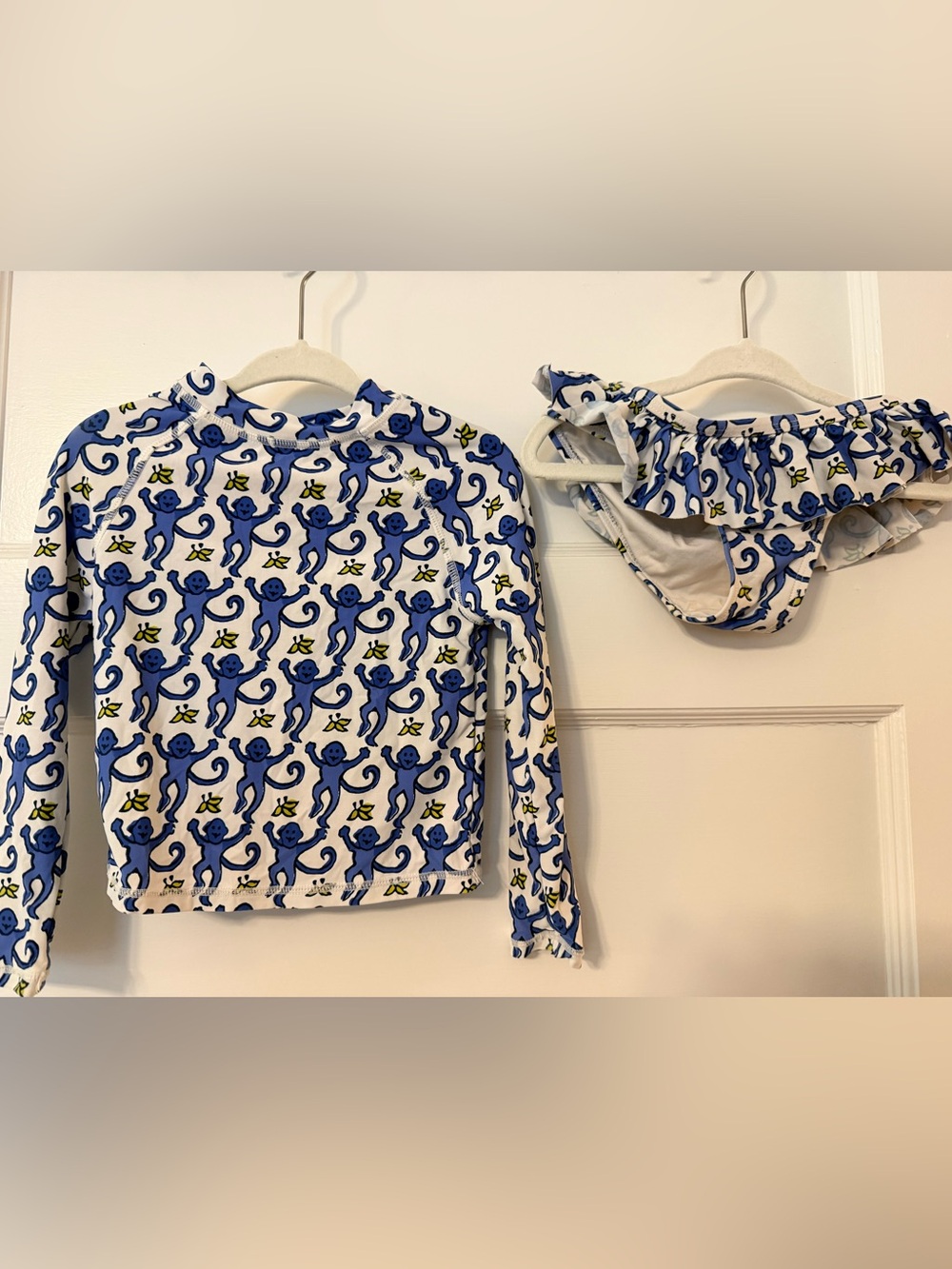 Roller Rabbit Blue Monkey Print Long Sleeve Rash Guard Swim Set- 2-3Y